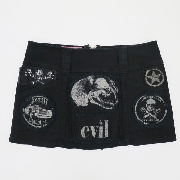 RARE Y2K Serious Clothing Black Twill Micro Mini Skirt Punk Goth Fetish M Zip - Picture 1 of 10